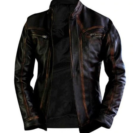 Handmade Cafe Racer Vintage Biker Distressed Brown Motorcycle Leather Jacket