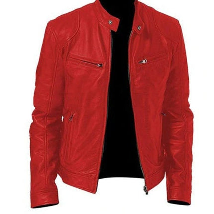 Handmade  Cafe Racer Red Motorcycle Vintage Biker Men Red Distressed Leather Jacket
