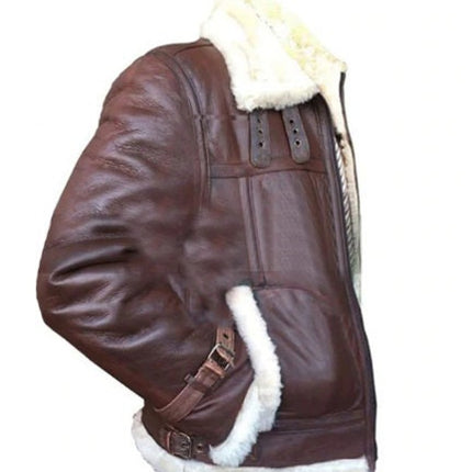 Handmade B3 RAF Fur Shearling Aviator Flying Pilot Bomber Brown Sheepskin Leather Jacket