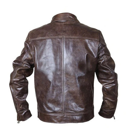 Handmade Copper Classic Rub Off Vintage Biker Style Brown Leather Jacket
