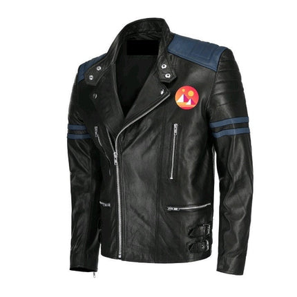 Handmade  Decentaland Bomber Leather Jacket Blue Stripes