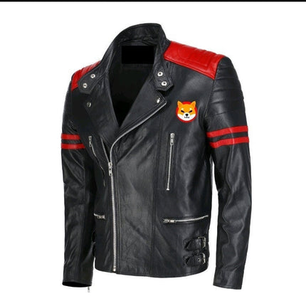 Handmade  Shiba Inu Bomber Leather Jacket Red Stripes