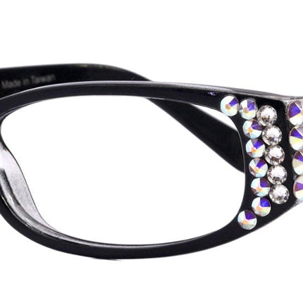 Elise, Bling Reading Glasses For Women W (Clear)Genuine European Crystals rectangular (Black) +1.25 ..+3, NY Fifth Avenue.