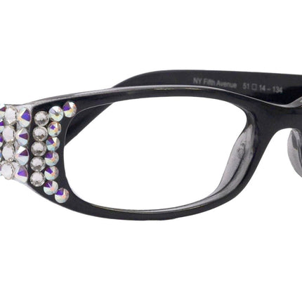 Elise, Bling Reading Glasses For Women W (Clear)Genuine European Crystals rectangular (Black) +1.25 ..+3, NY Fifth Avenue.