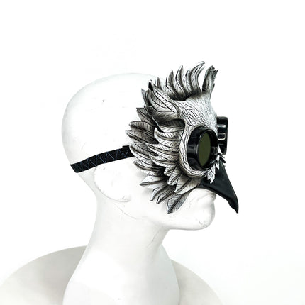 White Horned Owl Goggles Handmade Genuine Leather Mask