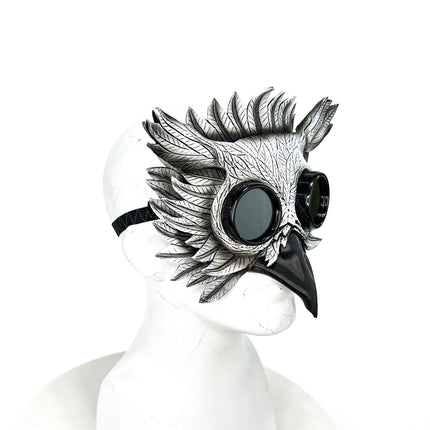 White Horned Owl Goggles Handmade Genuine Leather Mask