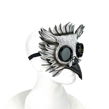 White Horned Owl Goggles Handmade Genuine Leather Mask