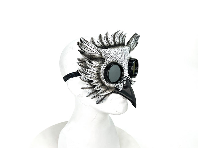 White Horned Owl Goggles Handmade Genuine Leather Mask