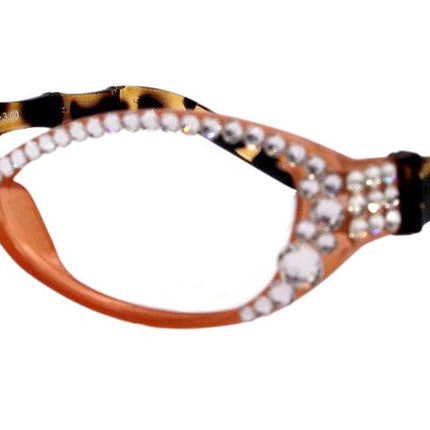 Lucky, Bling Reading Glasses, High End Readers +1.25 +1.50 +1.75 .. +3 Cat Eye. Bamboo Temple. (Orange) Optical Frames NY Fifth Avenue.
