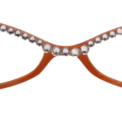 Lucky, Bling Reading Glasses, High End Readers +1.25 +1.50 +1.75 .. +3 Cat Eye. Bamboo Temple. (Orange) Optical Frames NY Fifth Avenue.