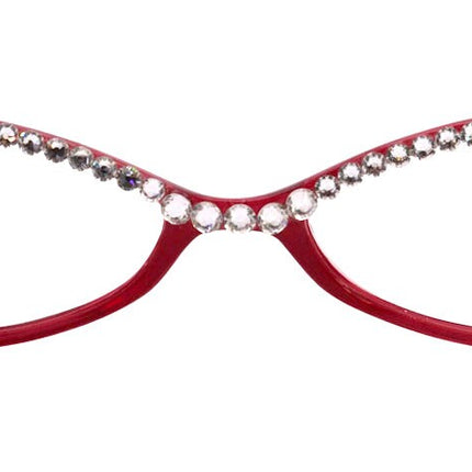 Lucky, Bling Reading Glasses, High End Readers +1.25 +1.50 +1.75 .. +3 Cat Eye. Bamboo Temple. (Red) Optical Frames NY Fifth Avenue.