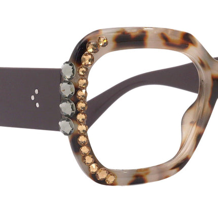 Larissa Oversized Bling Reading Glasses, Brown, Large Frame, High-End Readers, Bifocal,  Sun readers, Trendy Style,  NY Fifth Avenue