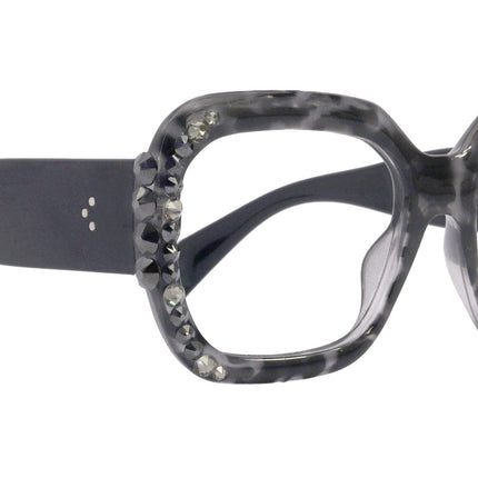 Larissa Oversized Bling Reading Glasses, Grey, Large Frame, High-End Readers, Bifocal,  Sun readers, Trendy Style,  NY Fifth Avenue