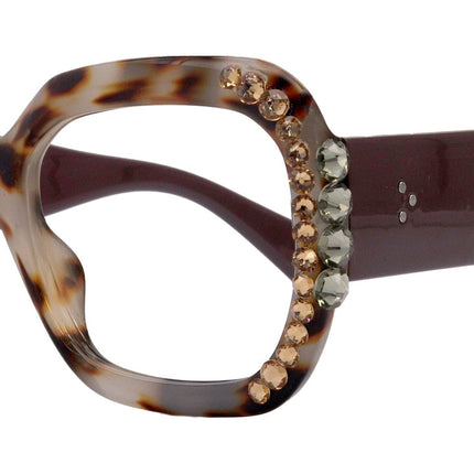 Larissa Oversized Bling Reading Glasses, Brown, Large Frame, High-End Readers, Bifocal,  Sun readers, Trendy Style,  NY Fifth Avenue