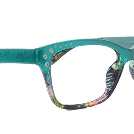 Miriam (Premium) Reading Glasses, High End Readers, Magnifying Glasses (Square) Women Rhinestone bling (Teal Blue) NY Fifth Avenue