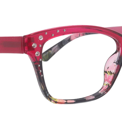 Miriam (Premium) Reading Glasses, High End Readers, Magnifying Glasses (Square) Women Rhinestone bling (Dark Pink) NY Fifth Avenue
