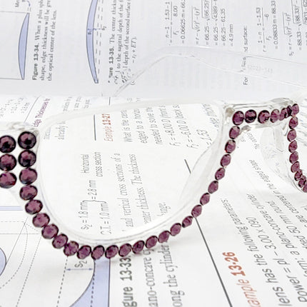 Half Moon, (Bling) Reading Glasses For Woman Adorned W (Purple) Genuine European Crystals, (Translucent) Lower Nose Frame, NY Fifth Avenue