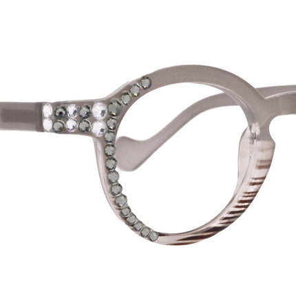 Orlando Bling Reading Glasses, W Black Diamond N Clear  European crystals, Magnifying Eyeglasses, (Gray) (Round) NY Fifth Avenue