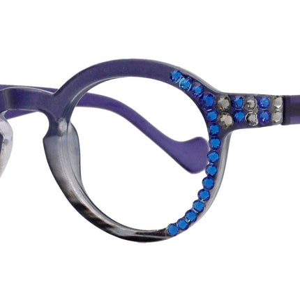 Orlando Bling Reading Glasses, W Capri Blue N Black Diamond  European crystals, Magnifying Eyeglasses, (Blue) (Round) NY Fifth Avenue