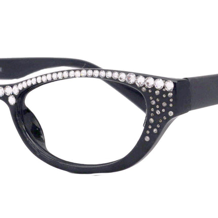 Felina Bling Cat Eyes, Women Reading Glasses Adorned W (Clear) Genuine European Crystals ( Black) Frame, Full top NY Fifth Avenue.