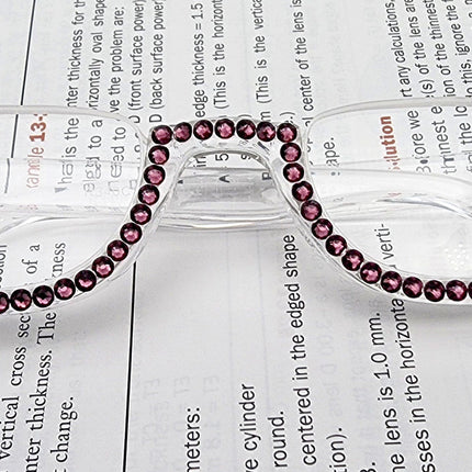 Half Moon, (Bling) Reading Glasses For Woman Adorned W (Purple) Genuine European Crystals, (Translucent) Lower Nose Frame, NY Fifth Avenue