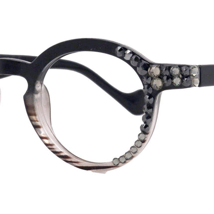 Orlando Bling Reading Glasses, High End Readers, Magnifying Eyeglasses, (Black) (Round) NY Fifth Avenue