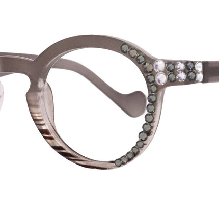 Orlando Bling Reading Glasses, W Black Diamond N Clear  European crystals, Magnifying Eyeglasses, (Gray) (Round) NY Fifth Avenue