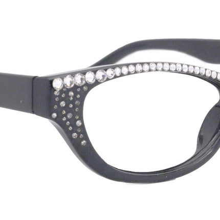 Felina Bling Cat Eyes, Women Reading Glasses Adorned W (Clear) Genuine European Crystals ( Black) Frame, Full top NY Fifth Avenue.