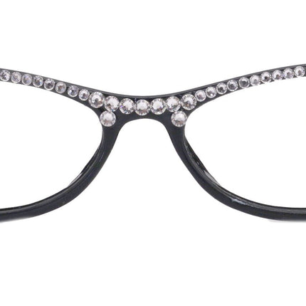 Felina Bling Cat Eyes, Women Reading Glasses Adorned W (Clear) Genuine European Crystals ( Black) Frame, Full top NY Fifth Avenue.