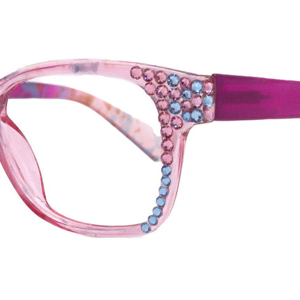 Azul, (Bling) Reading Glasses 4 Women W (Aquamarine N Rose)Genuine European Crystals. +1.5..+3  NY Fifth Avenue (Wide frame)