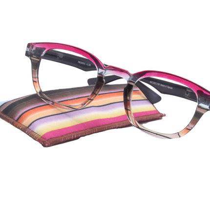 Sorbet Premium Reading Glasses High End Readers +1.25 .. +4.00 (Rose, Brown Transparent) Round Optical Frames. NY Fifth Avenue.