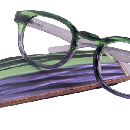 Sorbet Premium Reading Glasses High End Readers +1.25 .. +4.00 (Purple, Green Transparent) Round Optical Frames. NY Fifth Avenue.
