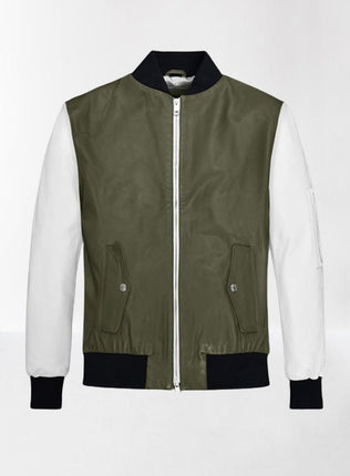 Handmade White and Green Varsity Bomber Jacket
