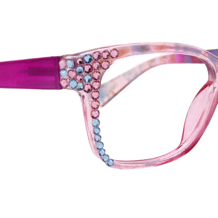 Azul, (Bling) Reading Glasses 4 Women W (Aquamarine N Rose)Genuine European Crystals. +1.5..+3  NY Fifth Avenue (Wide frame)