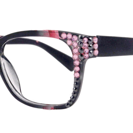 Azul, (Bling) Reading Glasses 4 Women W (Hematite N Rose)Genuine European Crystals. +1.5..+5  NY Fifth Avenue (Wide frame)