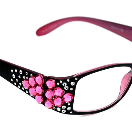 Merkel, The Diamond Crystal Shape, Bling Women Reading Glasses, Adorned w Fuchsia Genuine European Crystals +1.50 to +3. NY Fifth Avenue.