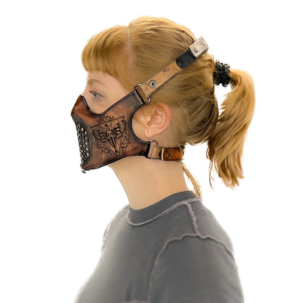 Fully Customizable and Personalizable Four Point Handcrafted Genuine Leather Mouth Riding Mask