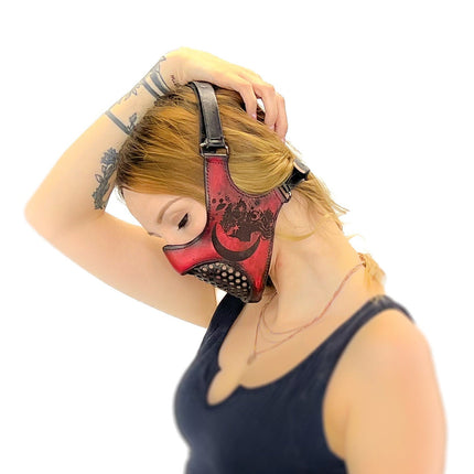 Fully Customizable and Personalizable Four Point Handcrafted Genuine Leather Mouth Riding Mask