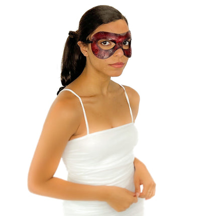Ornate Masquerade Handmade Genuine Leather Eye Mask in Red and Black