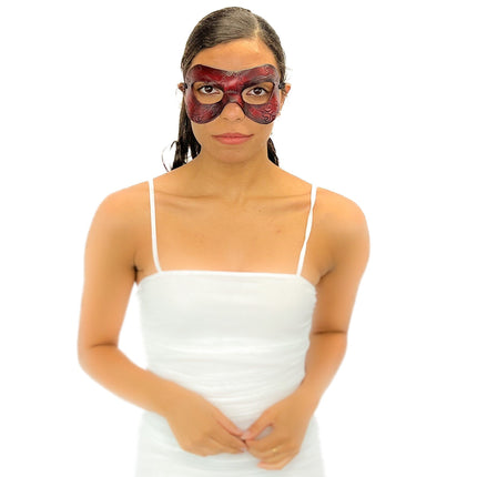 Ornate Masquerade Handmade Genuine Leather Eye Mask in Red and Black