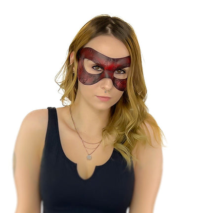 Ornate Masquerade Handmade Genuine Leather Eye Mask in Red and Black
