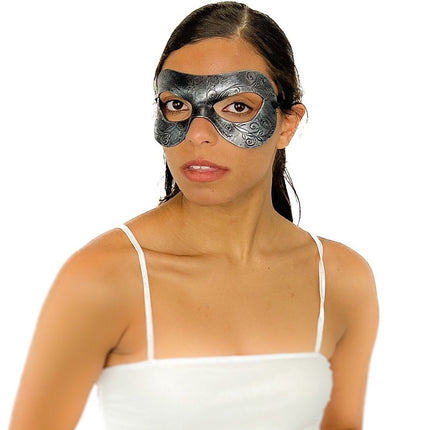 Ornate Masquerade Handmade Genuine Leather Eye Mask in Silver