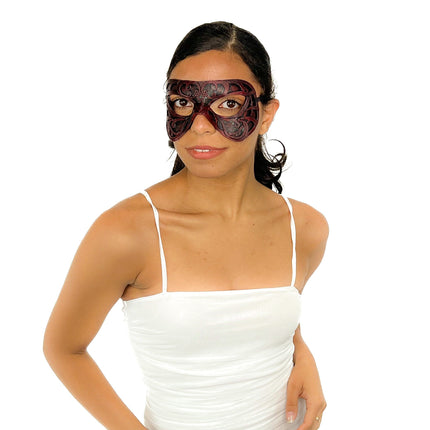 Dual Layer Ornate Masquerade Handmade Genuine Leather Eye Mask in Red