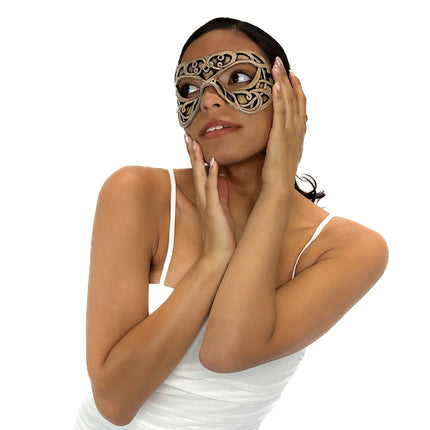 Dual Layer Ornate Masquerade Handmade Genuine Leather Eye Mask in Vintage Cream