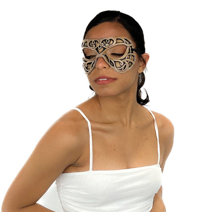 Dual Layer Ornate Masquerade Handmade Genuine Leather Eye Mask in Vintage Cream