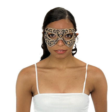 Dual Layer Ornate Masquerade Handmade Genuine Leather Eye Mask in Vintage Cream