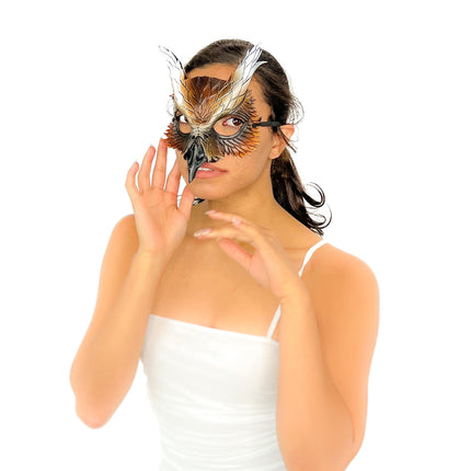 Layered Eagle Owl Handmade Genuine Leather Mask
