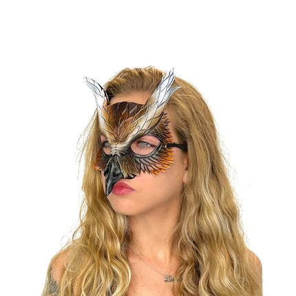 Layered Eagle Owl Handmade Genuine Leather Mask