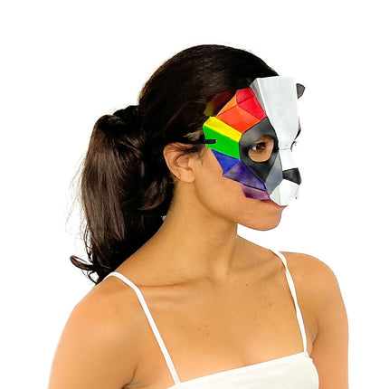 Geometric Rainbow Panda Bear Leather Mask