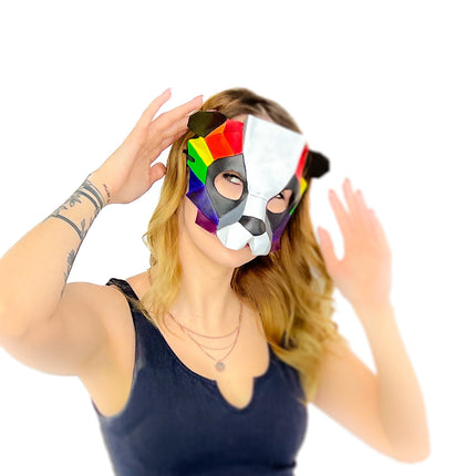 Geometric Rainbow Panda Bear Leather Mask